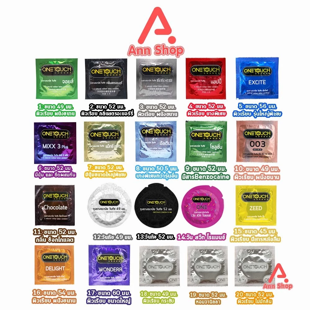Onetouch ถุงยาง วันทัช รุ่นกล่องเล็ก ทุกแบบ [แบ่งขาย 1 ชิ้น] ถุงยางอนามัย One touch gel condom 003