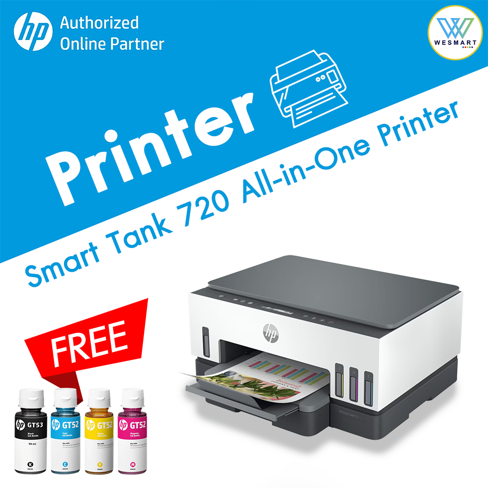 HP Printer Smart Tank 720 All-in-One Printer : A4 Color Inkjet Printer/Warranty 2 Y Onsite