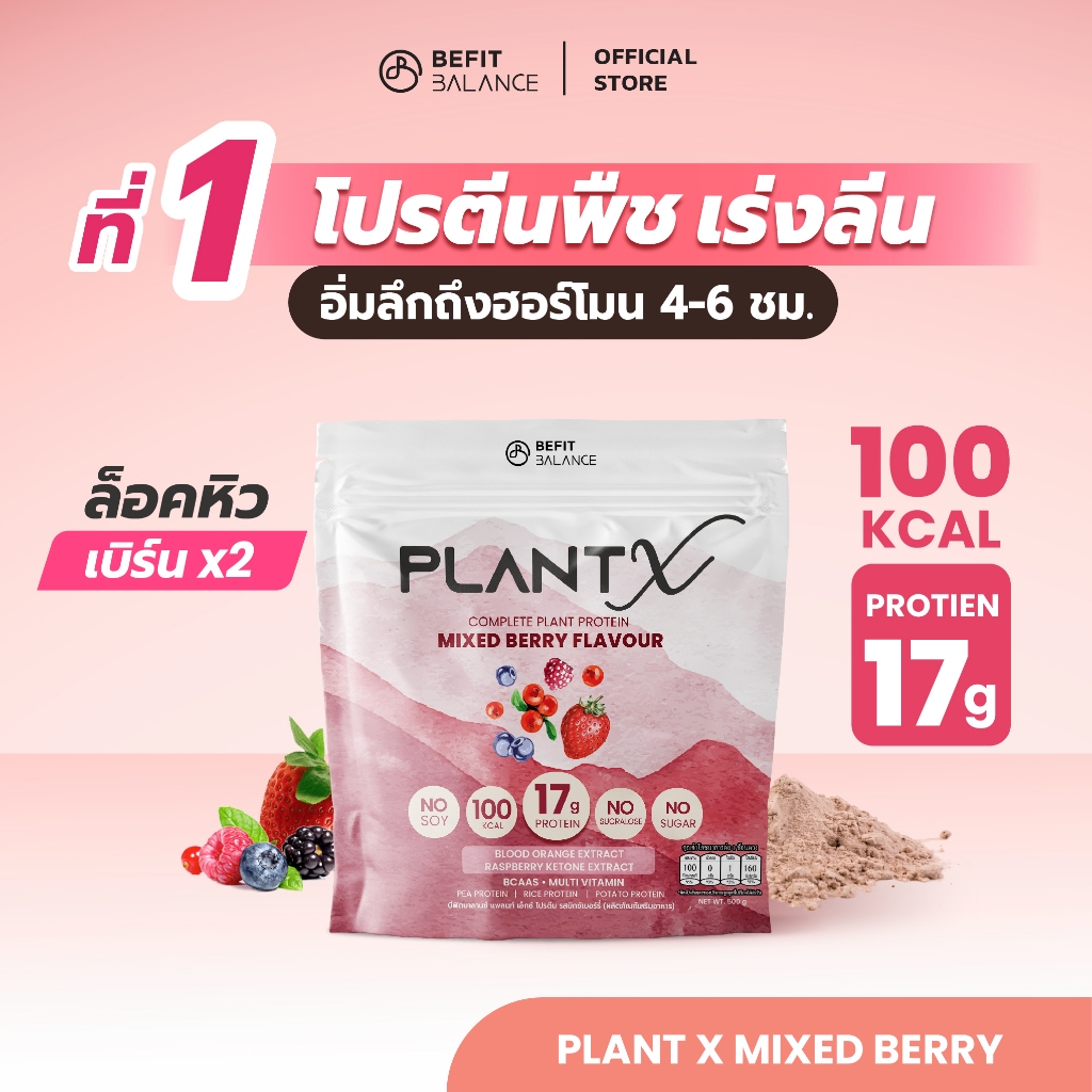 BEFITBALANCE PLANT X MIXED BERRY 500 g โปรตีนพืช แคลต่ำ No Soy