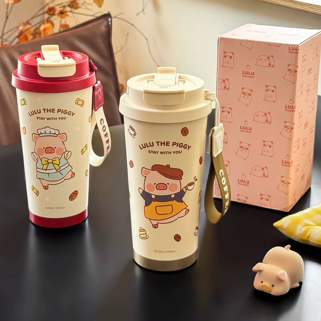พร้อมส่ง🍑 LuLu The Piggy แก้วน้ำ มีฝาปิด น่ารัก Tumbler แก้วออฟฟิศ แก้วกาแฟ Coffee แก้วเก็บอุณหภูมิ ของขวัญ 70145 - รูปที่ 5