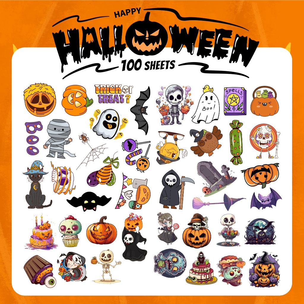 50-100 แผ่นฮาโลวีนน่ารักฟักทอง Emoji สติ๊กเกอร์เหมาะสำหรับฉากเช่นของขวัญวันหยุด