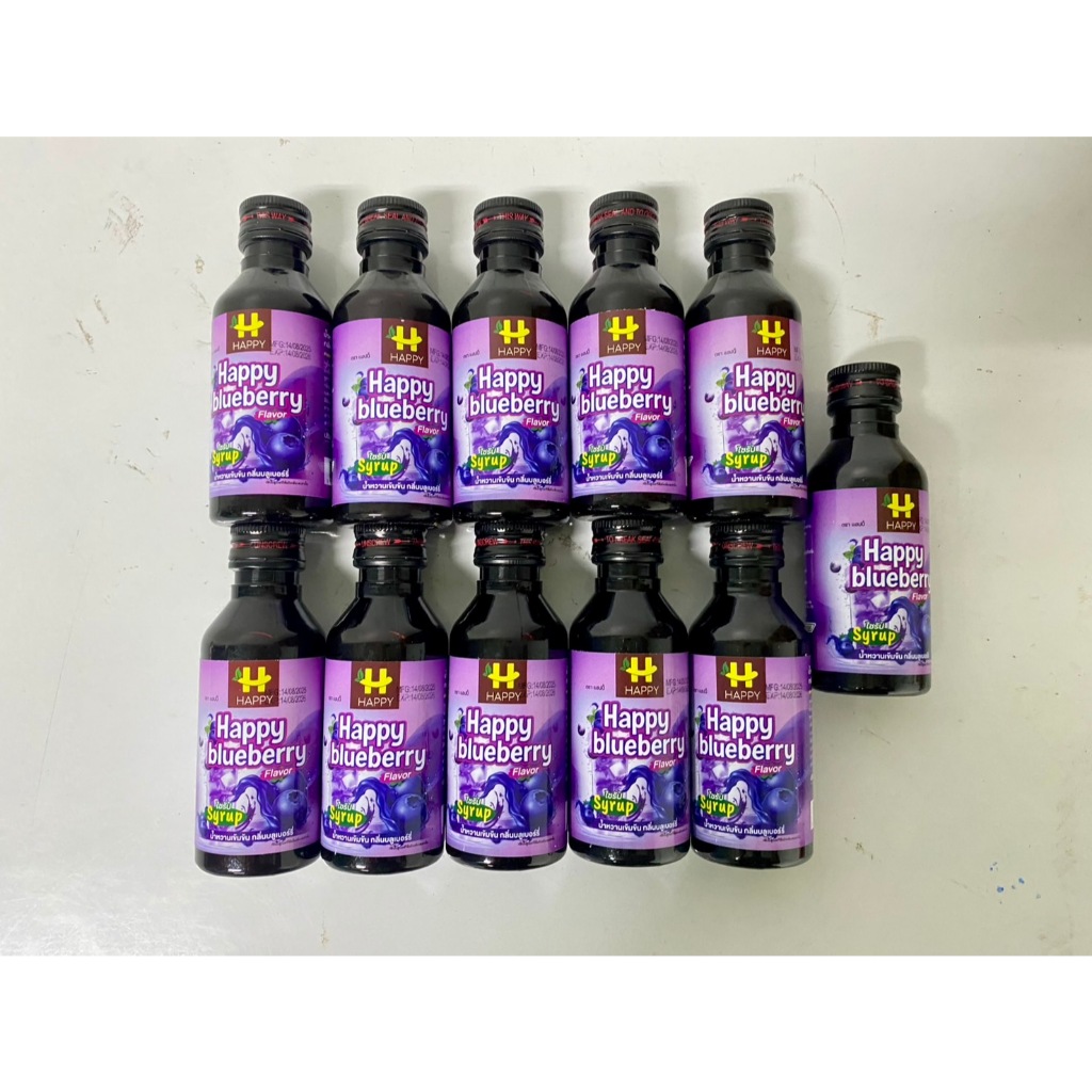 Happy Blueberry Syrup (สำหรับรีฟิล) กลิ่นบลูเบอร์รี่ (แพ็ค 10 ขวด แถม 1 ขวด) ขนาด 60 มล.