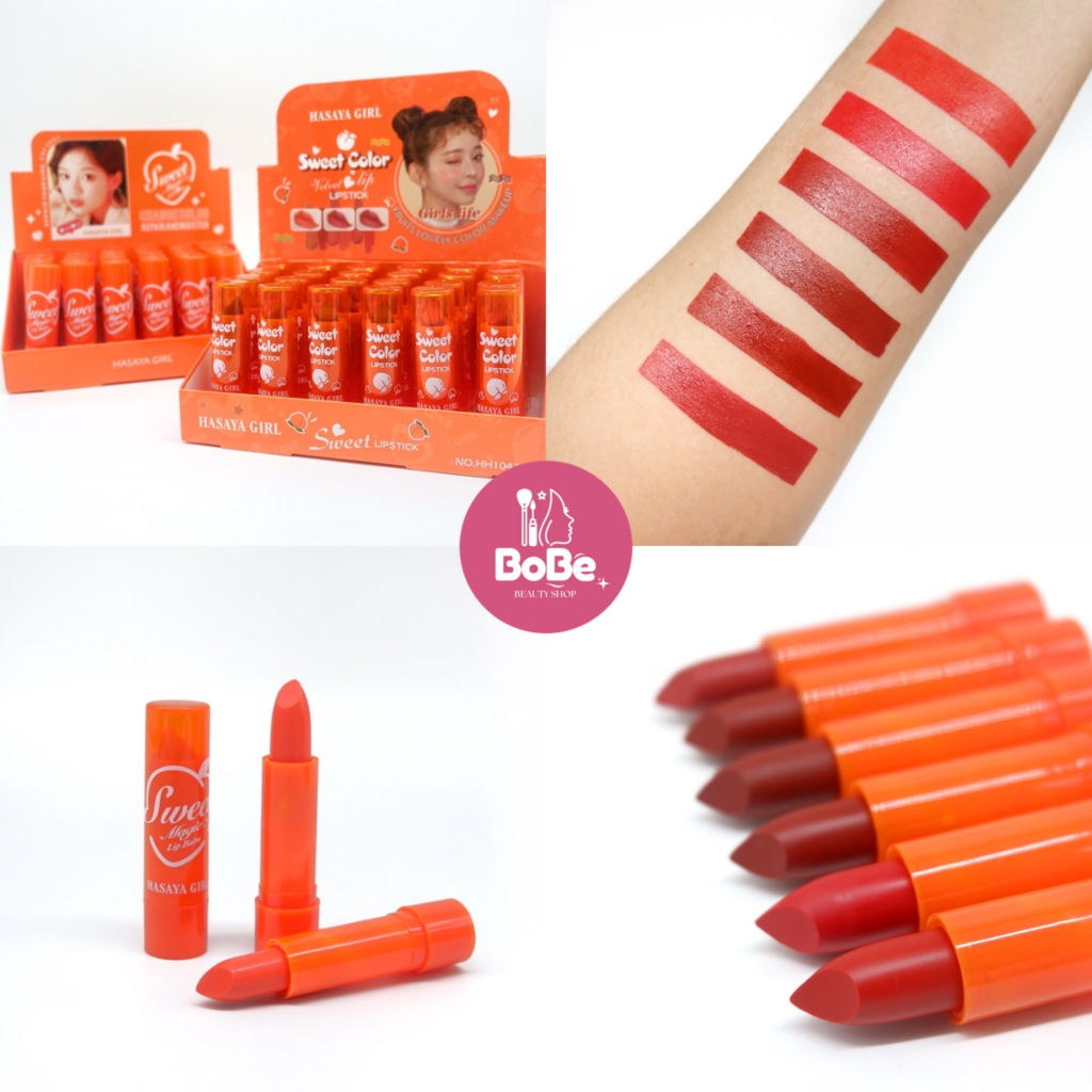 {24แท่ง} Hasaya Girl Peach Sweet Color Lips ลิปสติกเนื้อฉ่ำวาว โทนพีช ริมฝีปากสีสวยชัด