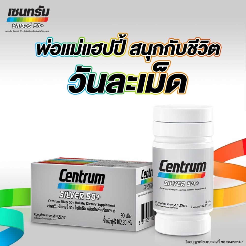 Centrum Silver 50+ Dietary Supplement - เซนทรัม ซิลเวอร์ 50+ ประกอบด้วยวิตามินและเกลือแร่รวม 23 ชนิด