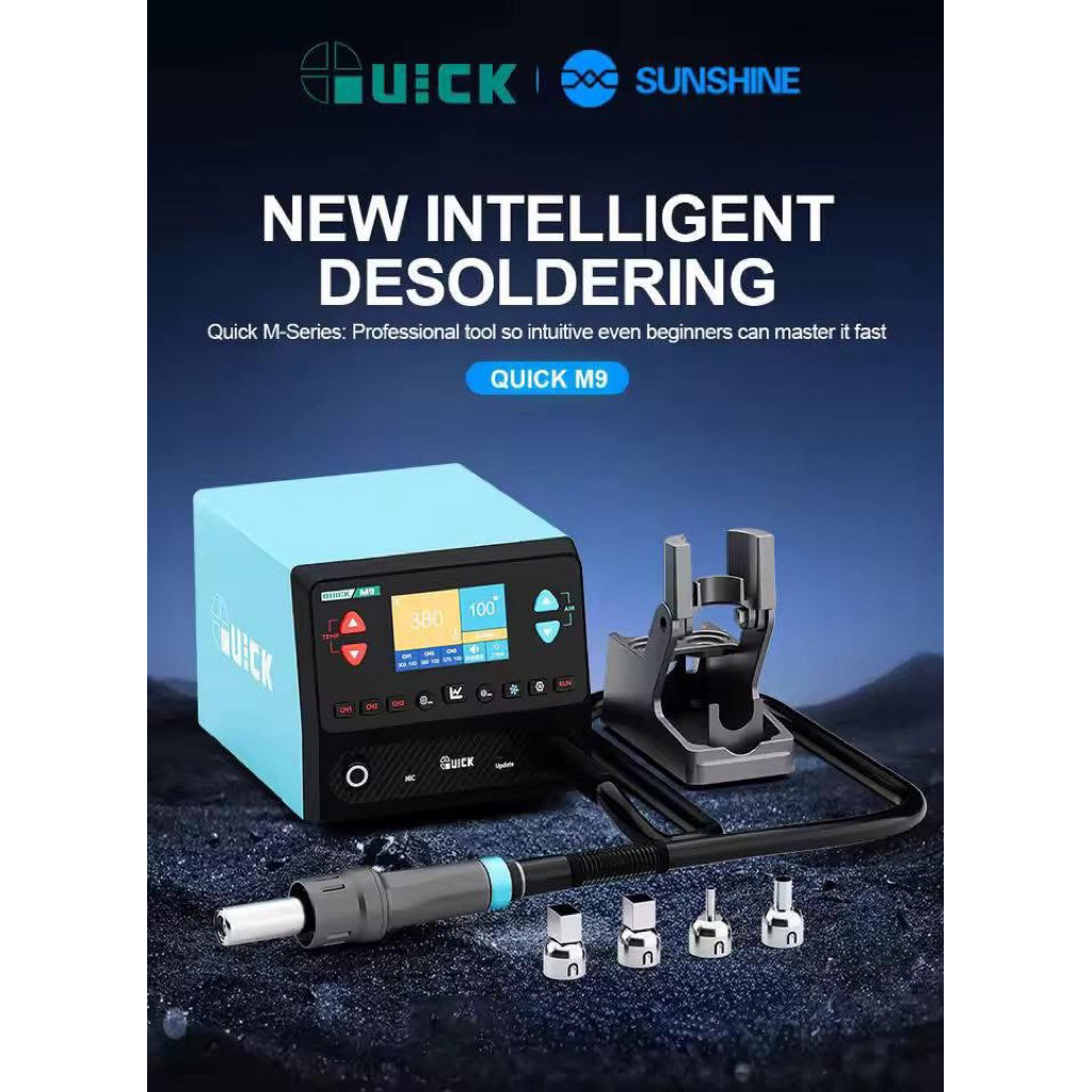 QUICK M9  Heat Gun รุ่นใหม่ ควบคุมด้วยเสียง AI ระบบปิดอัตโนมัติ 1300W ปรับมุมได้ 44800 RPM หน้าจอสี 