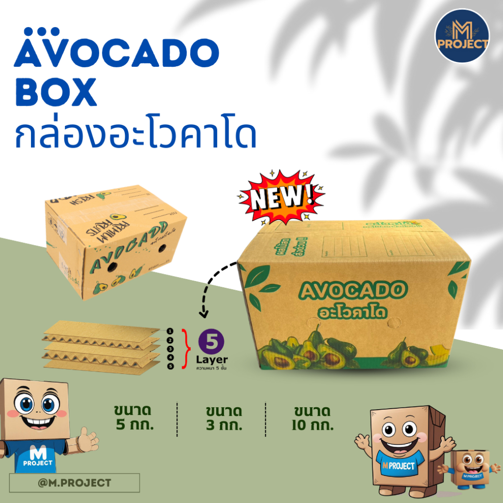 กล่องอะโวคาโด แพ็ค 10 ใบ มี 3 ขนาดให้เลือกสั่งซื้อ พร้อมส่งออกทุกวันไม่มีหยุด