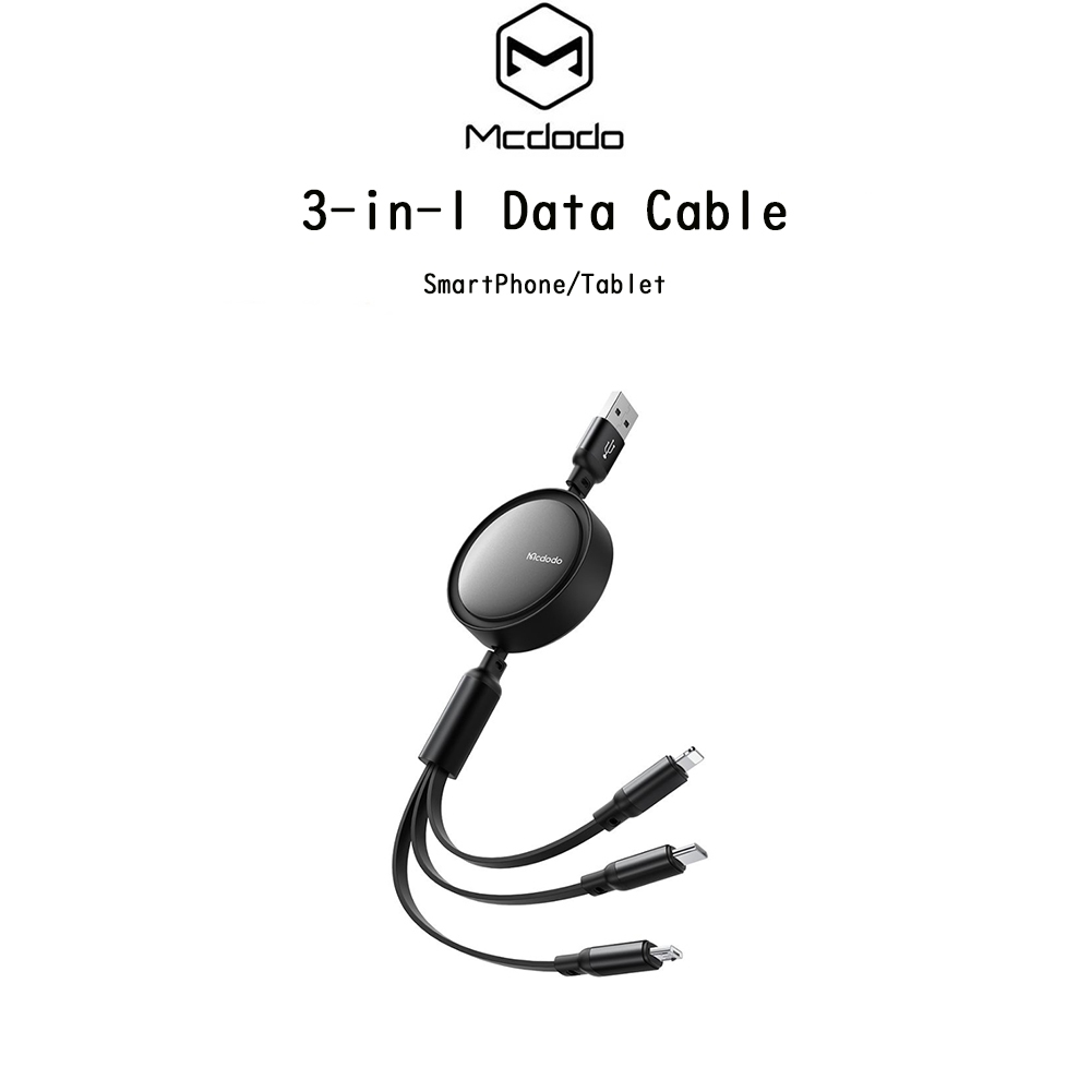 MCDODO 3-in-1 Data Cable สายชาร์จUSB-A To USB-C/LightPort/Micro/1.2mเกรดพรีเมี่ยม สำหรับ SmartPhone/