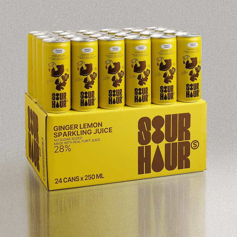 SOUR HOURS : 1Carton Box : Ginger Lemon Sparkling Juice -เครื่องดื่มจิงเจอร์เลมอนอัดแก๊สน้ำผลไม้ 28%