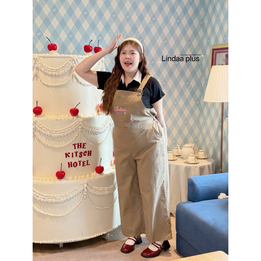 เอี้ยมยีนส์ปัก แบรนด์ Lindaa plus+ ผ้ายีนส์เนื้อนิ่มสม๊อคช่วงเอวเข้ารูป