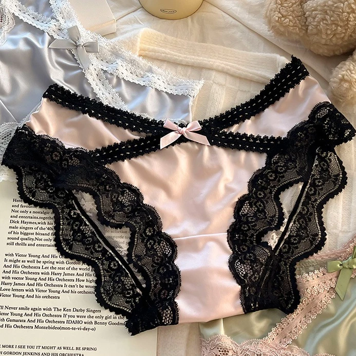 🎀Size M-L🎀 กางเกงชั้นในผู้หญิง ลูกไม้เซ็กซี่ ประดับโบว์ ผ้าบางเบา เอวต่ำ ระบายอากาศได้ดี สวมใส่สบาย เหมาะกับผู้หญิง