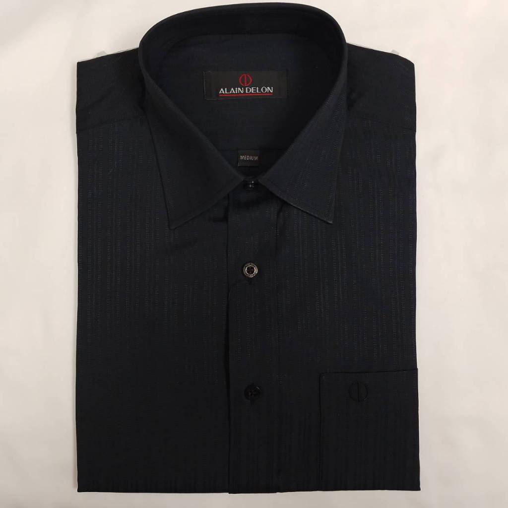 เสื้อเชิ้ตแขนสั้นผู้ชายสีดำ ชายเสื้อเป็นชายโค้ง Brand Alain Delon รุ่น SLS090-1