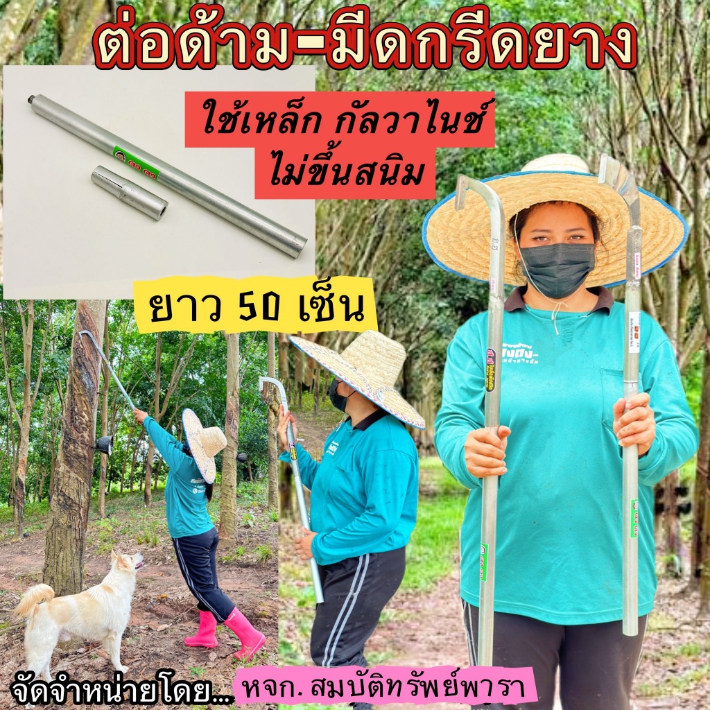 ด้ามต่อ มีดกรีดยาง ตง ตง พร้อมสลักยึดด้ามมีด สามารถหมุนออกได้ ด้ามกัลวาไนซ์ไม่ขึ้นสนิม