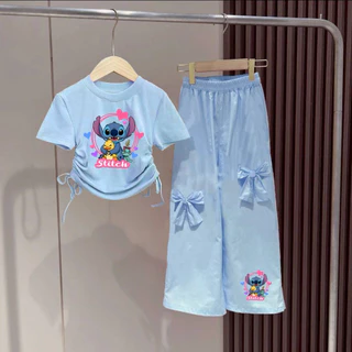 Pinkชุดเซ็เด็กผู้หญิงน่ารัก เสื้อเชือกผูกโบว์ข้าง+กางเกงขายาวแต่งโบว์ 3163