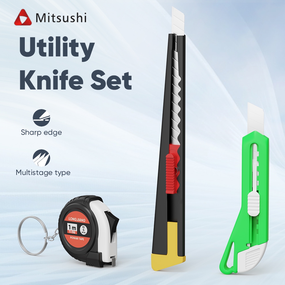Mitsushi ชุดคัตเตอร์เนกประสงค์ ชุดเครื่องมือ – มีดอาร์ต ปากกาเขียนไม้ ตลับเมตร ประแจหกเหลี่ยม สำหรับงาน DIY และงานไม้