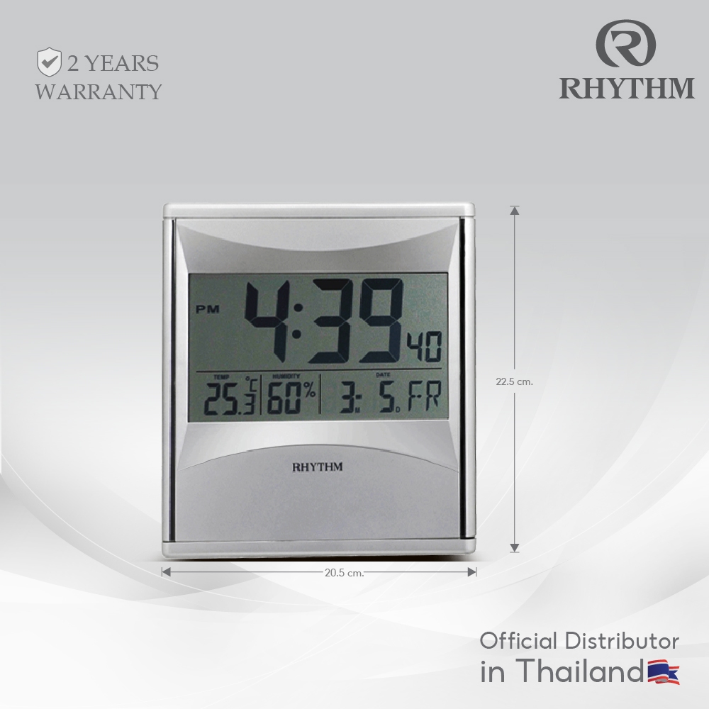 นาฬิกา RHYTHM นาฬิกาแขวน นาฬิกาตั้งโต๊ะ วันที่และอุณหภูมิ digital cock รับประกัน 2 ปี-LCW011NR19