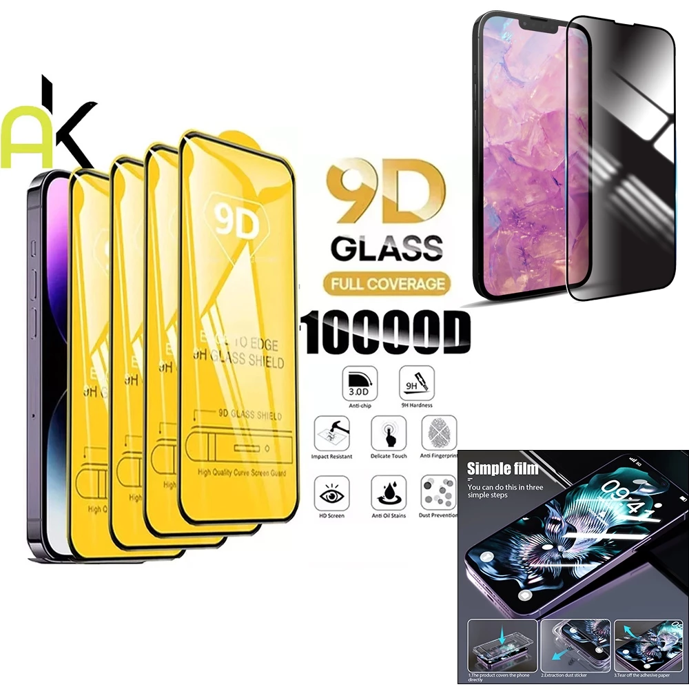 AK 9D ฟิล์มกระจกกันรอยเต็มจอ For IPhone ทุกรุ่น! 17 16 15 Pro Max 14 13 Pro 12 Pro XR 11 XS Max XR 8 7 6 Plus 12 13 Mini