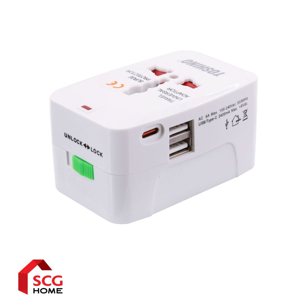TOSHINO ปลั๊กแปลง รุ่น DE-204UC 4 in 1+Surge+2A1C 5V2.4A