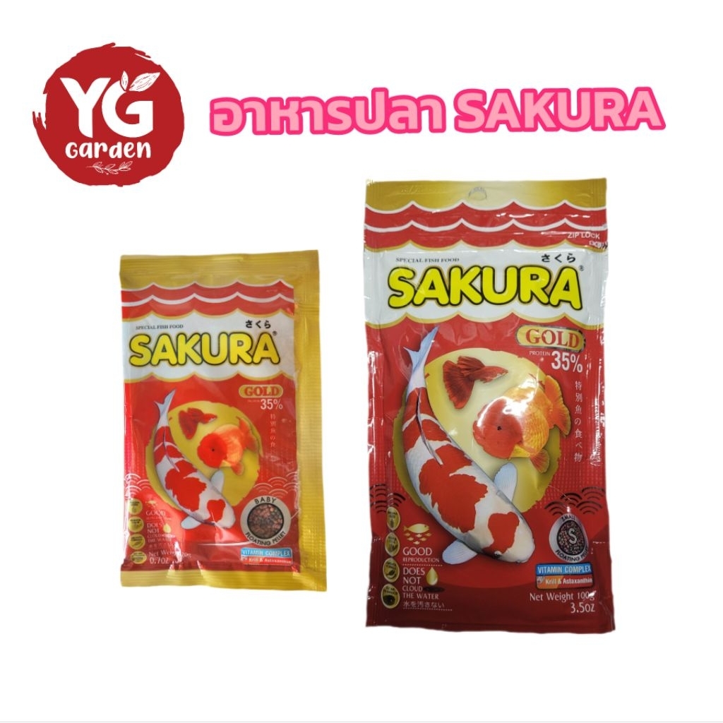 อาหารปลา SAKURA Gold เร่งสี เร่งโต เร่งวุ้น 20, 100  กรัม
