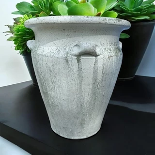 Flowerpot กระถางดินเผาปากบานเล็ก วินเทจสไตล์ มีหู 4 หู ขนาด 23 x 27 cm.
