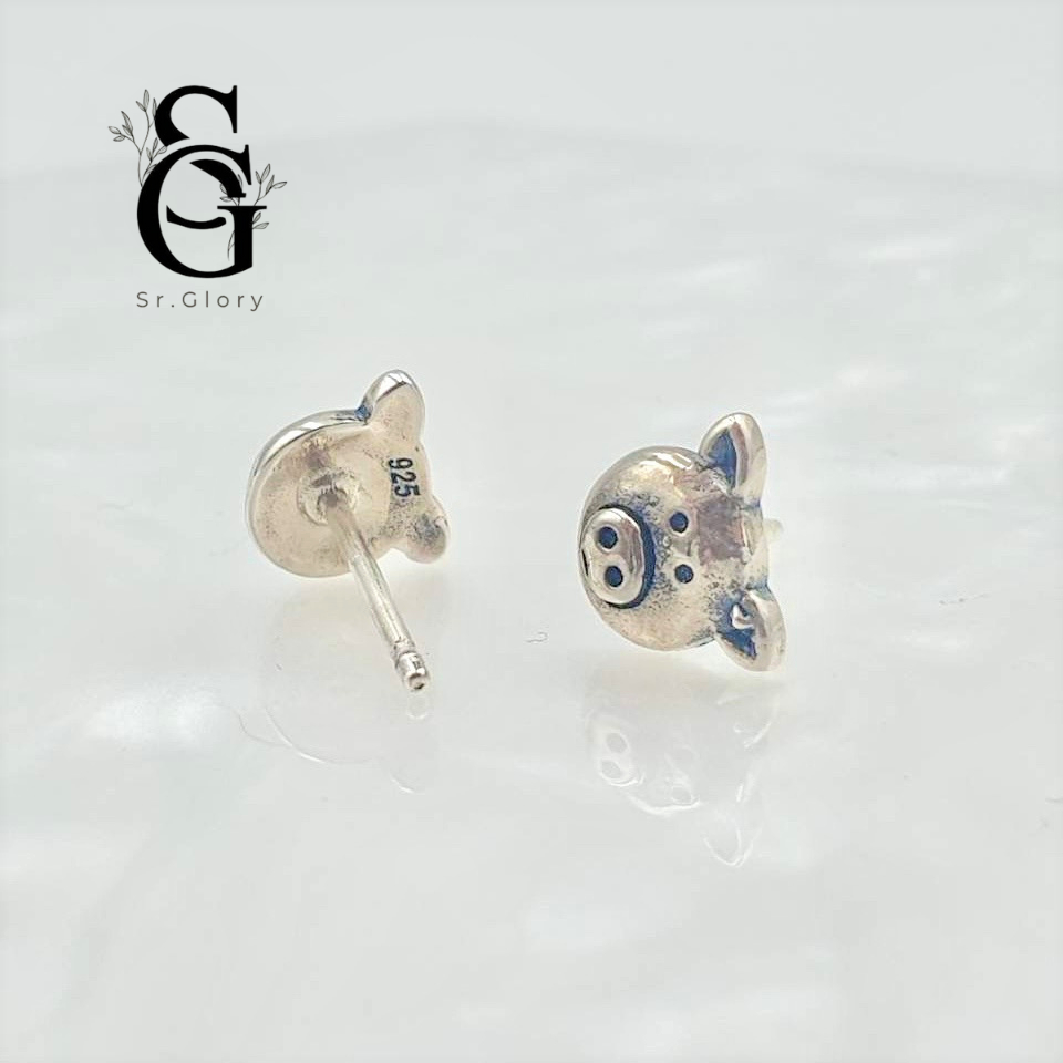 Sr.Glory ต่างหูเงินแท้ 92.5% ต่างหูหมูเงินแท้ทั้งหมด สไตล์มินิมอล  พร้อมแป้นต่างหูเงินแท้