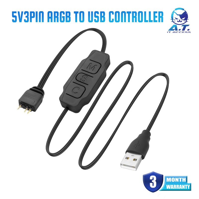5V 3Pin ARGB Controller USB Power Supply RGB PC Fan Controller LED Light Strip Controller Cable