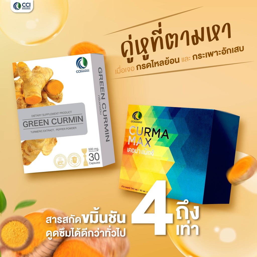 ชุดคู่กรดไหลย้อน* เคอม่าแม็กซ์ Curma Max + กรีนเคอมิน Green curmin กรดไหลย้อน กระเพาะอักเสบ ขมิ้นชัน