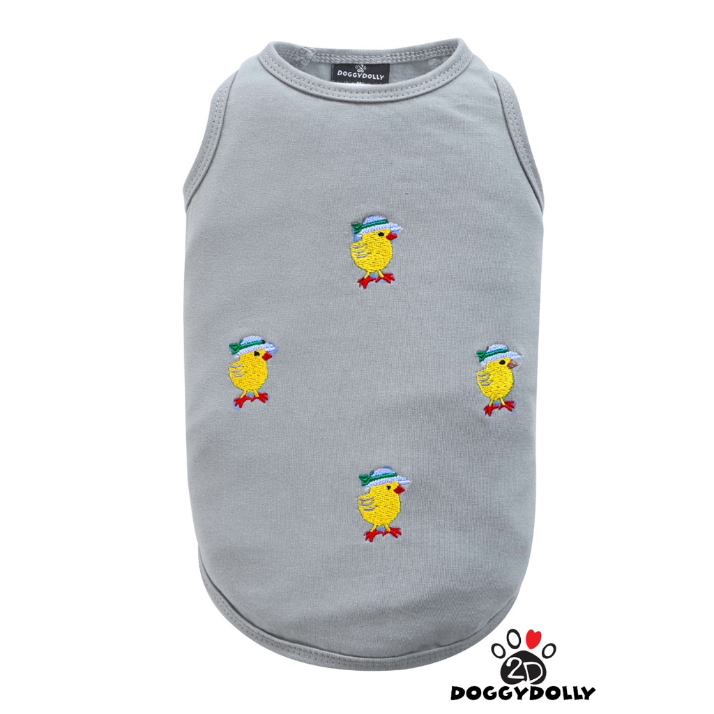 Petcloths -Doggydolly  เสื้อผ้าแฟชั่น  สัตว์เลี้ยง  หมาแมว ผ้ายืด คอกลม แขนกุด SUMMER สีเทา ขนาดไซส์ 1-9โล T929
