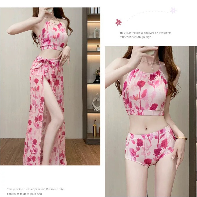 ✨beachgirl✨ลายดอกไม้ ชุดว่ายน้ำแฟชั่น ชุดว่ายน้ํากระโปรง ชุด 3 ชิ้น สไตล์เซ็กซี่ summer สไตล์เกาหลี ส่งไวจากไทย - รูปที่ 6