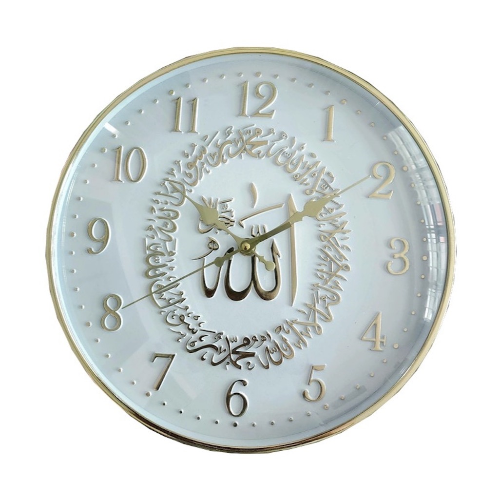 นาฬิกามุสลิม AMN-427 แขวนผนัง ตกแต่งห้องประดับบ้านเส้นผ่านศูนย์กลาง 30 ซม. มีคำอัลลอฮ์ภาษาอาหรับ ลวดลายสวยงาม ของขวัญ