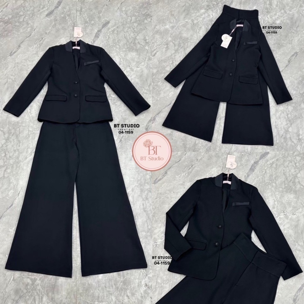 BT 04-1159 เซท 2 ชิ้น เสื้อสูทแขนยาวแต่งคอ แมทซ์กับกางเกงขายาวกระเป๋าใช้งานได้จริง