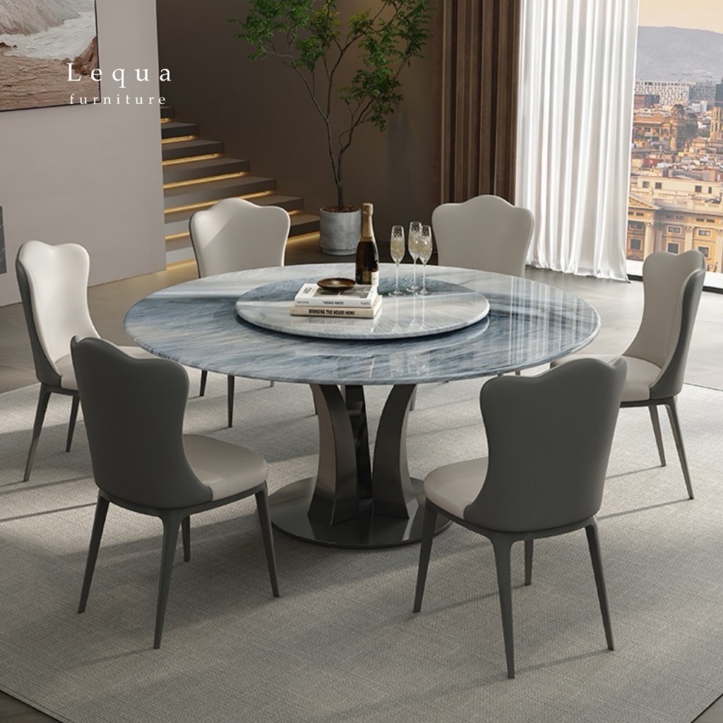 Lequa.furniture  โต๊ะอาหาร top หิน ชุดโต๊ะทานข้าว 4-8 ที่นั่ง ส่งฟรี