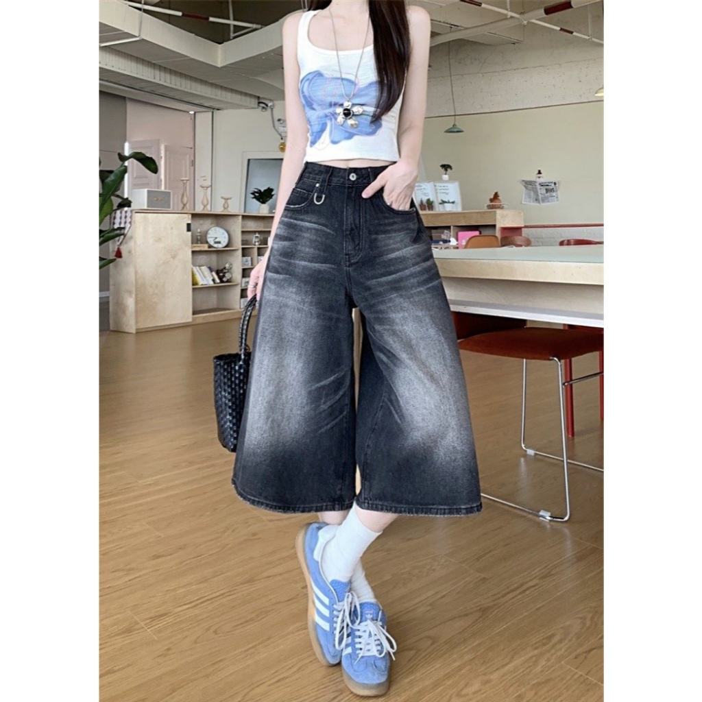 กางเกงยีนส์ กางเกงขาสั้น หลวมๆ หนวดแมว ใส่สบายมาก#1210