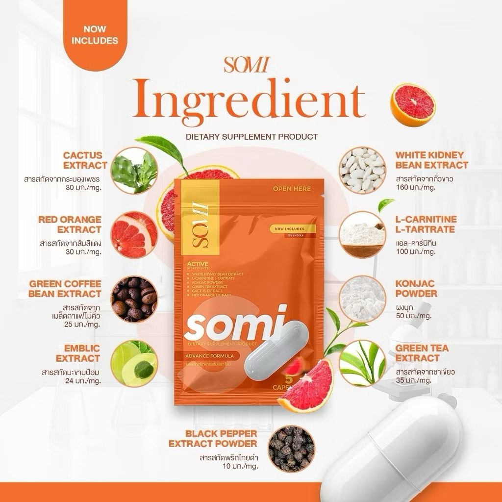 🔥พร้อมส่ง🔥SLIN X TWO สลิน-เอ็กซ์ ทู @ SOMI แบบเม็ด 1 ซอง 5 แคปซูน