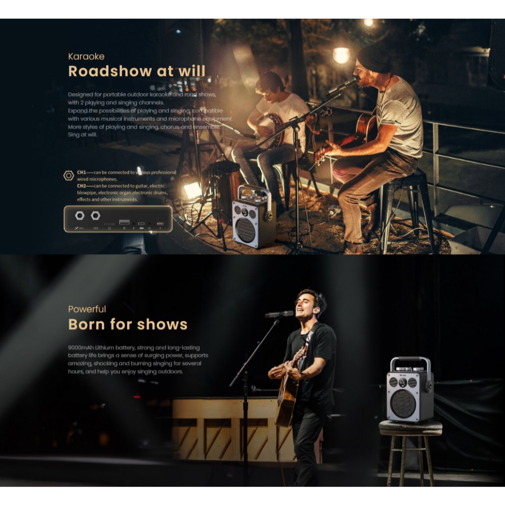 MLOVE Rangers D5 Party Speaker PA system 2 channels BT 5.0 ไมค์ลอยชาร์จได้ 1ตัว รับประกันศูนย2ปี
