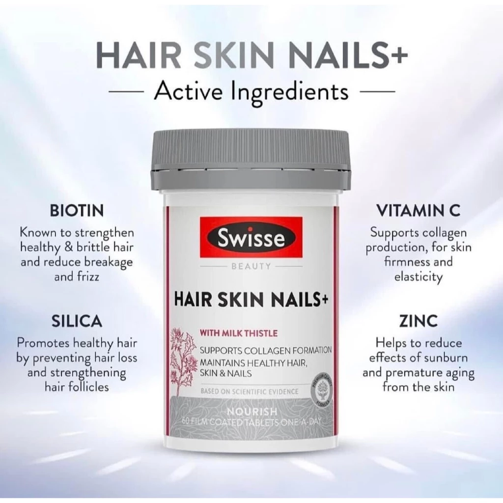 Swisse Hair Skin Nails+ วิตามินผมร่วง บำรุงผม ผิว และเล็บ 60เม็ด EXP02/2028 thumbnail 4
