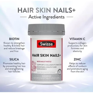 Swisse Hair Skin Nails+ วิตามินผมร่วง บำรุงผม ผิว และเล็บ 60เม็ด EXP02/2028