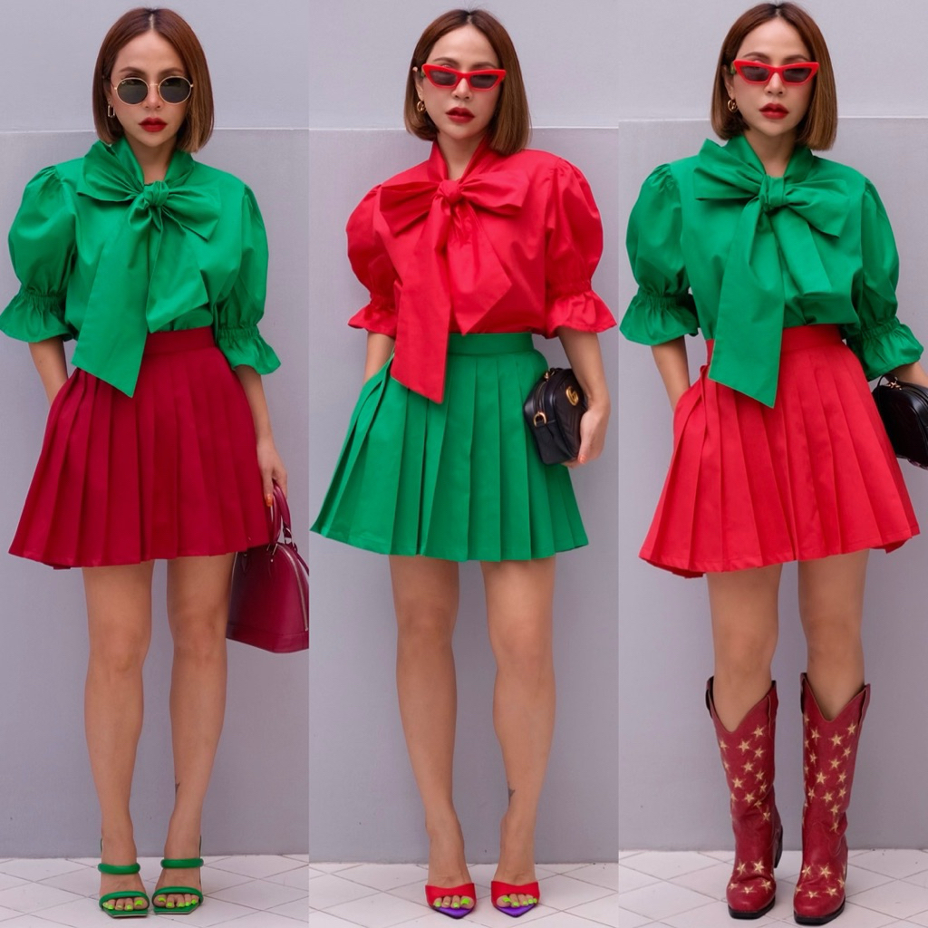 Bright by Aruna:เชิ้ตแขนตุ๊กตาผูกโบว์