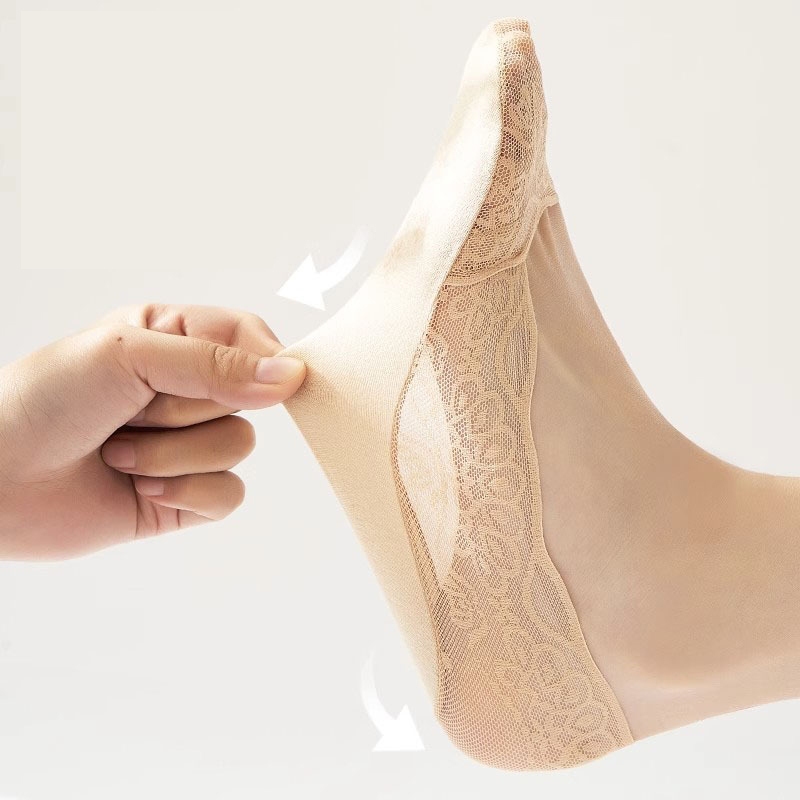 ถุงเท้าคัทชูไซส์ใหญ ผ้าลูกไม้ และ cotton ข้อเว้า ซ่อนขอบ มีซิลิโคนกันหลุด กระชับเท้า  ยืดหยุ่นโปร่งใส่สบาย 5 สีสวย - รูปที่ 3