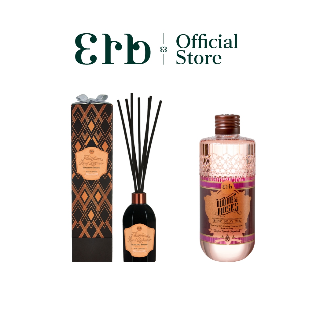 [เซ็ตสุดคุ้ม] ERB Scent & Skin Set - Dazzling Spring Reed Diffuser 100ml. + Wine & Roses Body Oil 23