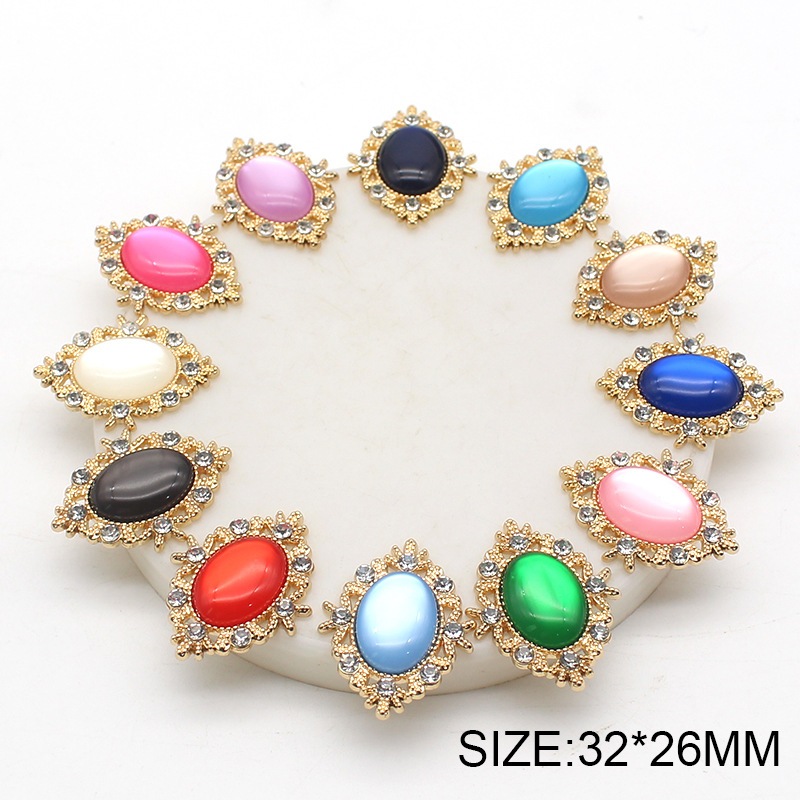 PL06*พร้อมส่ง* เพชรประดับรูปไข่ฐานทอง ขนาด 32*26 มม.