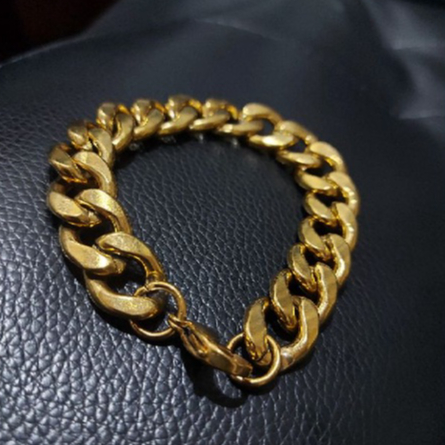 สร้อยข้อมือสแตนเลสแท้ ลายเลสแบนอิตาลี่ หน้ากว้าง 13 มิล สีทองเลเซอร์