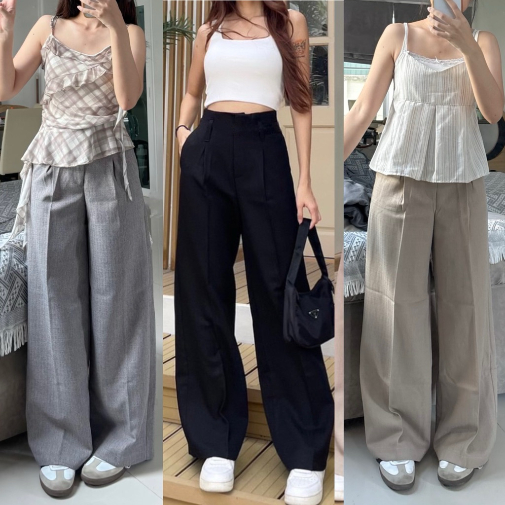 [02]Laurashop🪐กางเกงเอวสูงรุ่นNew Classy งานผ้าสลาฟแบบมีลาย