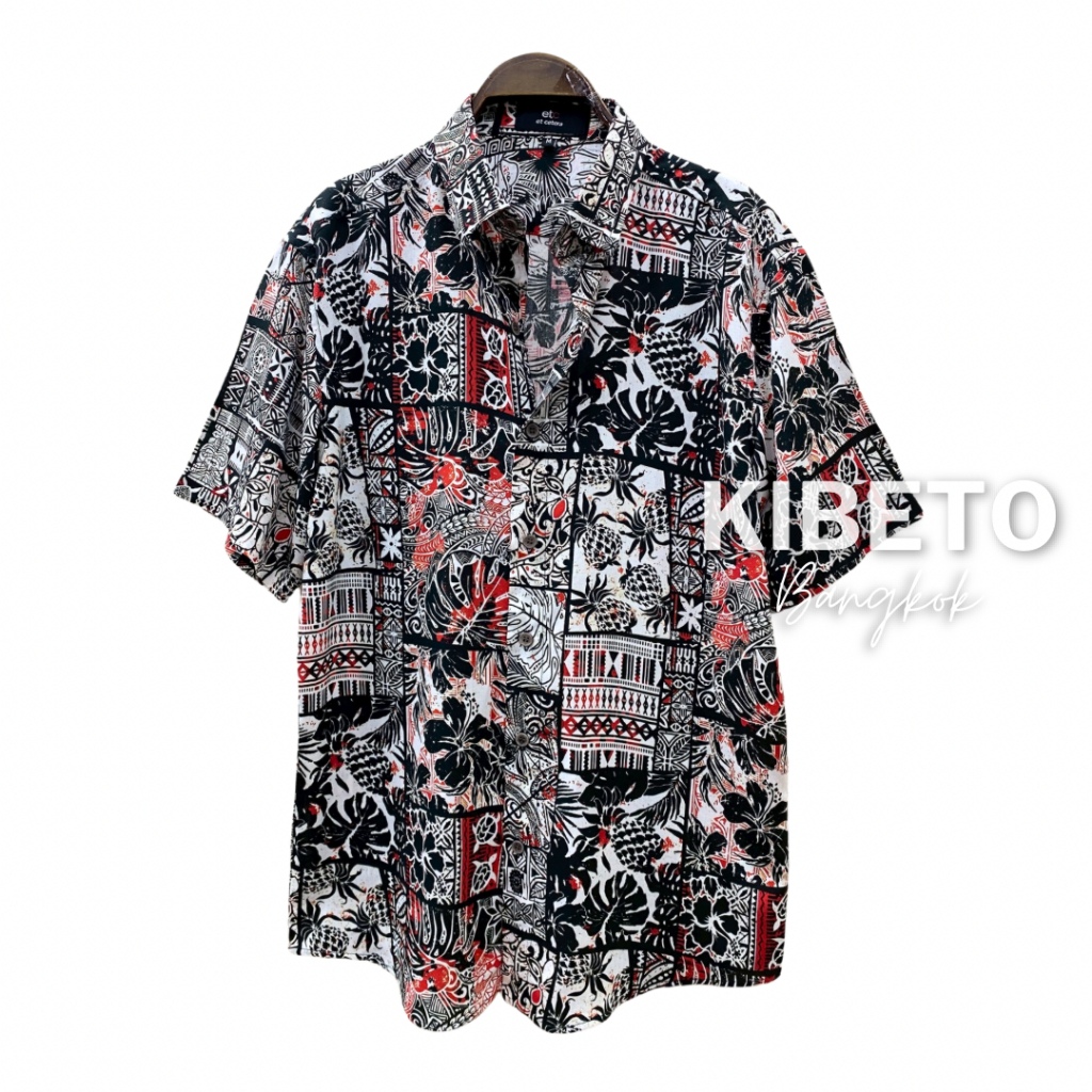Kibeto เสื้อฮาวาย ลายฮาวายบาติก สีแดง ผ้าสปันเรยอน เนื้อนิ่ม ใส่สบาย M L XL 2XL 3XL
