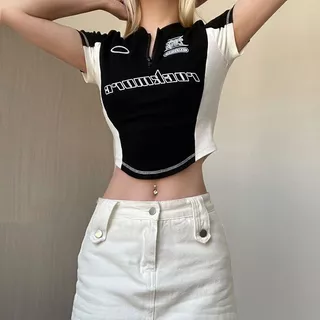 พร้อมส่งในไทย*** เสื้อครอป เสื้อยืดแขนสั้นเข้ารูป สกรีนลายด้านหน้า Y224