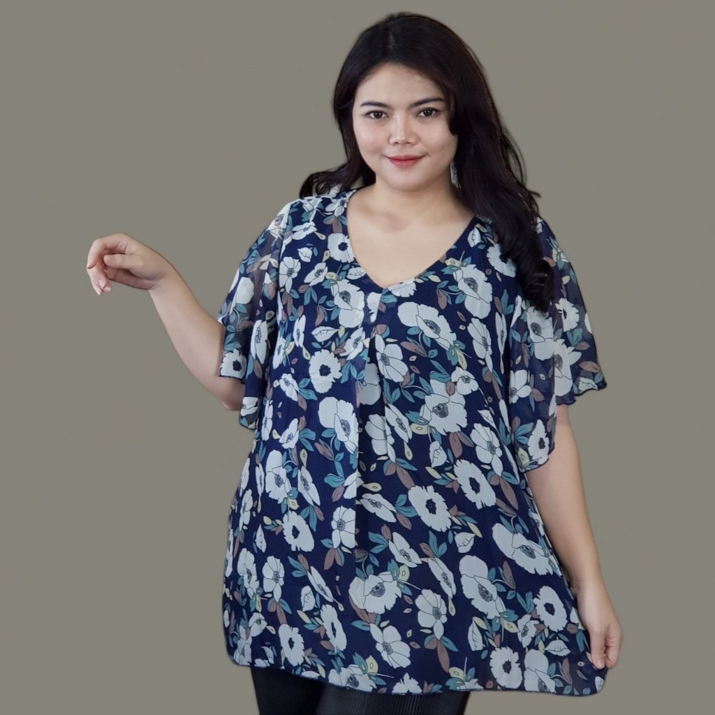 เสื้อซีฟอง แต่งคอจับจีบ ไซส์ใหญ่ Kansineeshop