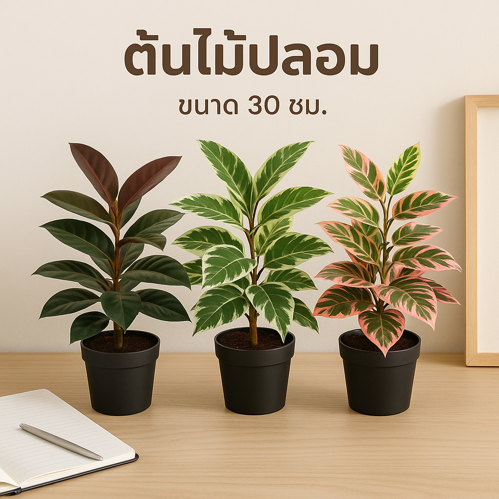 [ต้นไม้ปลอมตั้งโต๊ะ] ต้นยางอินเดียปลอม สูง 30 ซม. มี 28 ใบ | ต้นไม้ประดิษฐ์ตกแต่งห้อง เสริมฮวงจุ้ย ไม่ต้องรดน้ำ