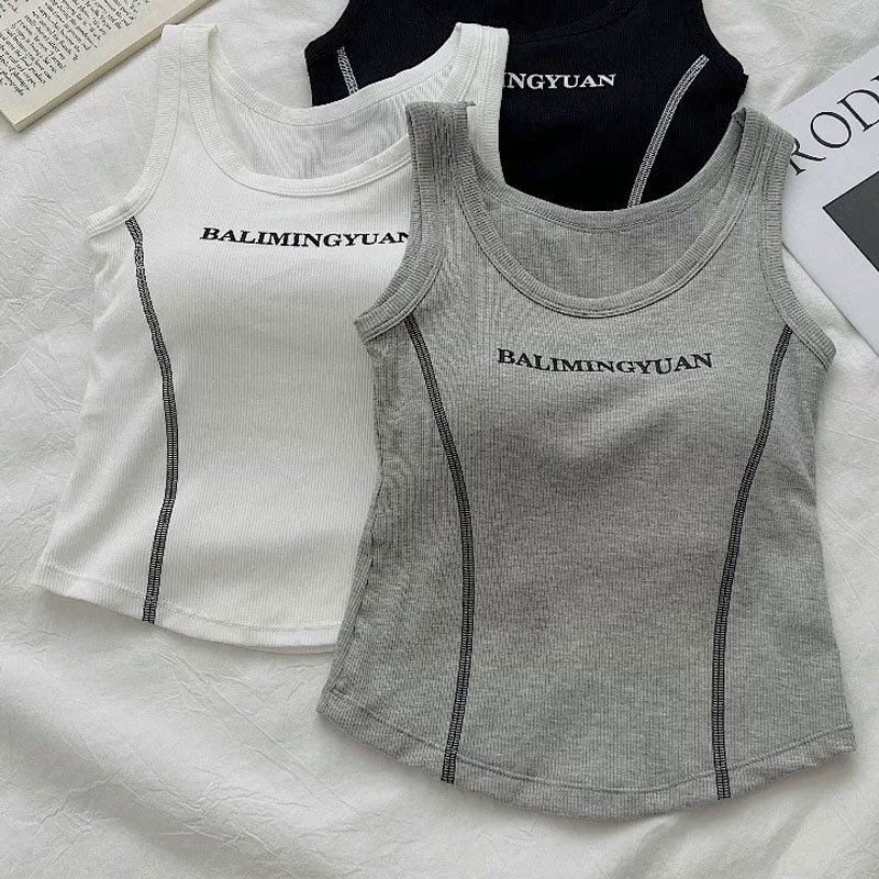 Dahong 💖 X792เสื้อกร้าม สาวY2k สไตร์วัยรุ่น มีบราในตัวใส่สบาย ชิคๆสาวคาเฟ่ฟรีไซส์ เสื้อแฟชั่น