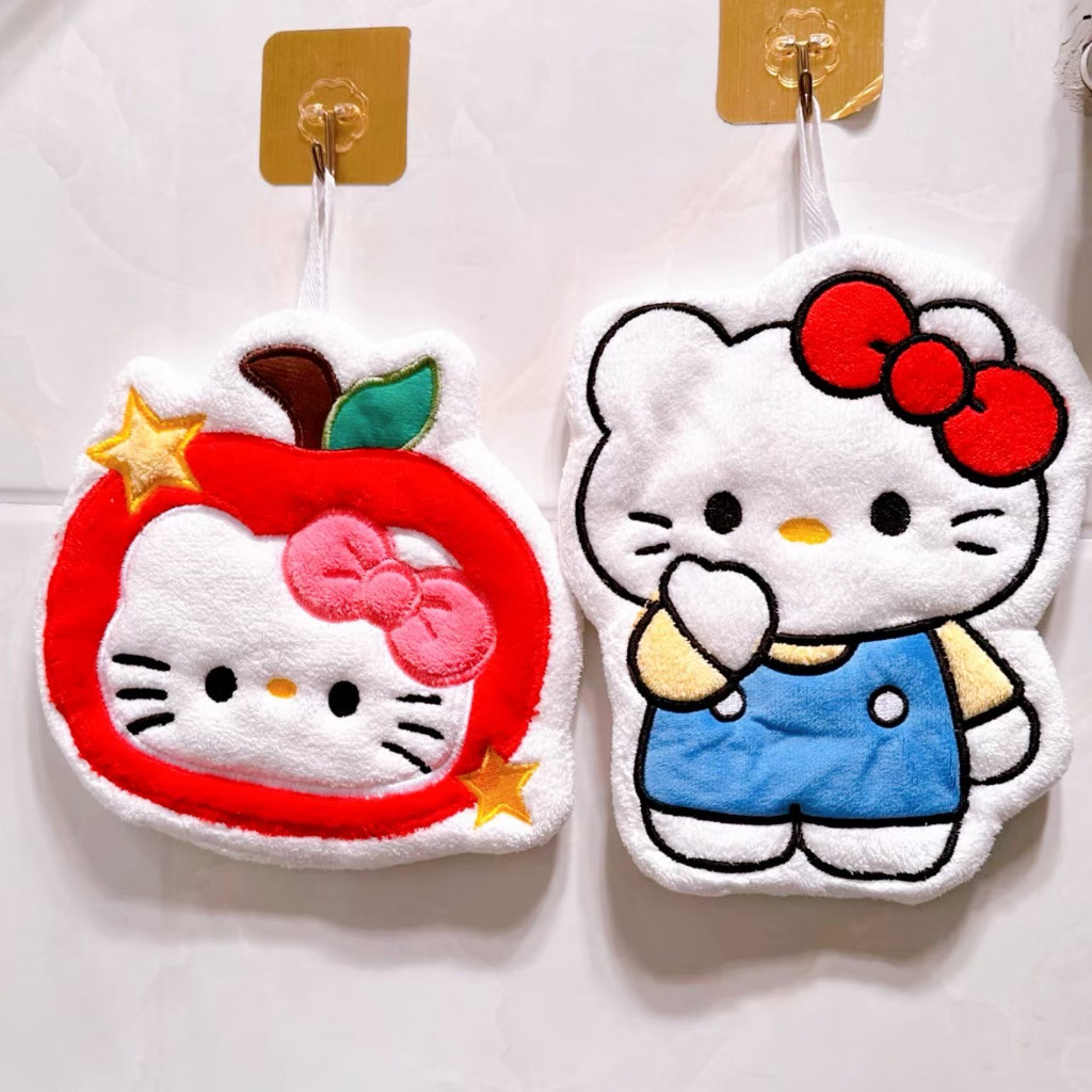 ส่งจากไทย  ผ้าเช็ดมือ Kitty คิตตี้ แอปเปิ้ล ขนนุ่ม ซับน้ำได้ แขวนห้องครัว ห้องน้ำ ของแต่งบ้าน 43025