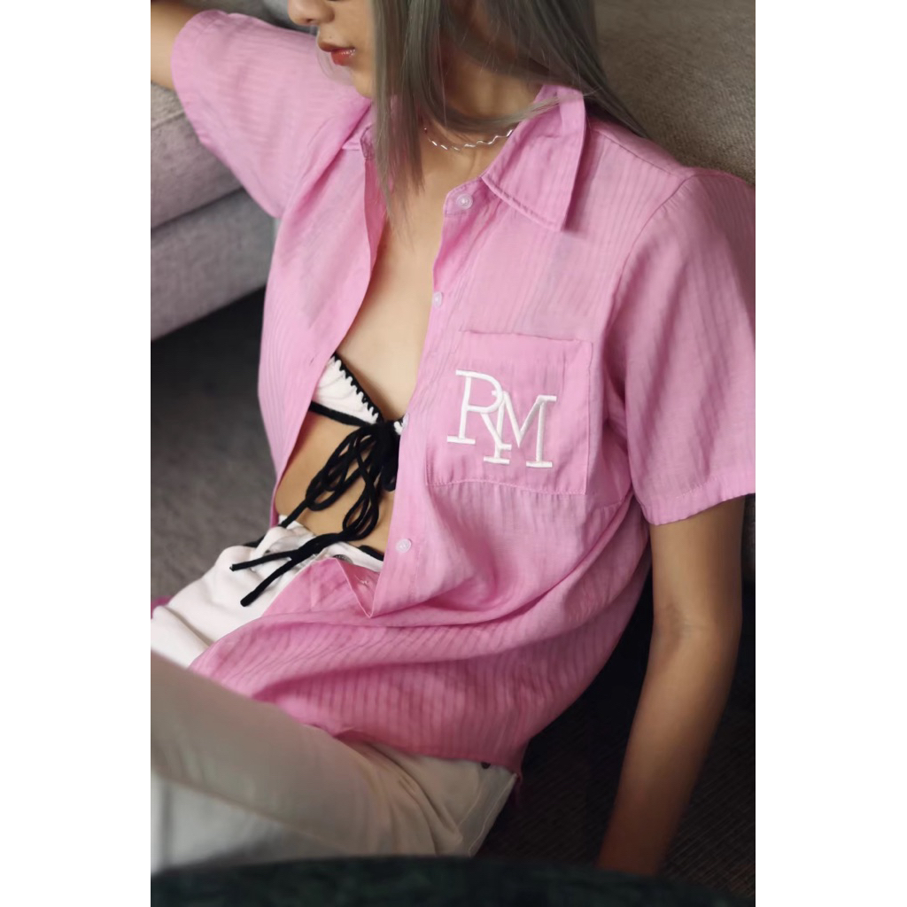 ส่งต่อเสื้อ RALLY RM IVY SHIRT - เชิ้ตปักโลโก้ RM (สีชมพูบานเย็น Rose) New มือ1