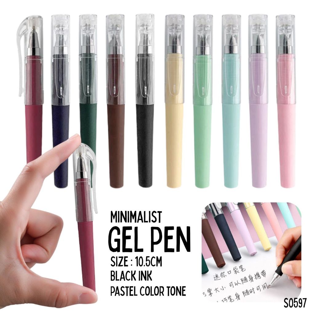 S0597 ปากกาเจล มินิมอล แท่งสั้น แบบปลอก ขนาด10.5 ซม. Gel Pen สีพาสเทล หมึกดำ เขียนลื่น